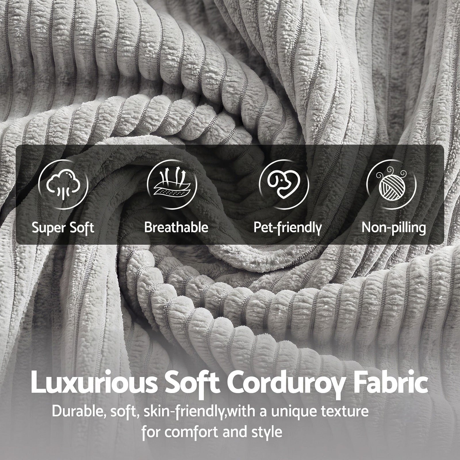 Convertible Corduroy Sofa Bed 30D Foam Sleeper Couch Grey