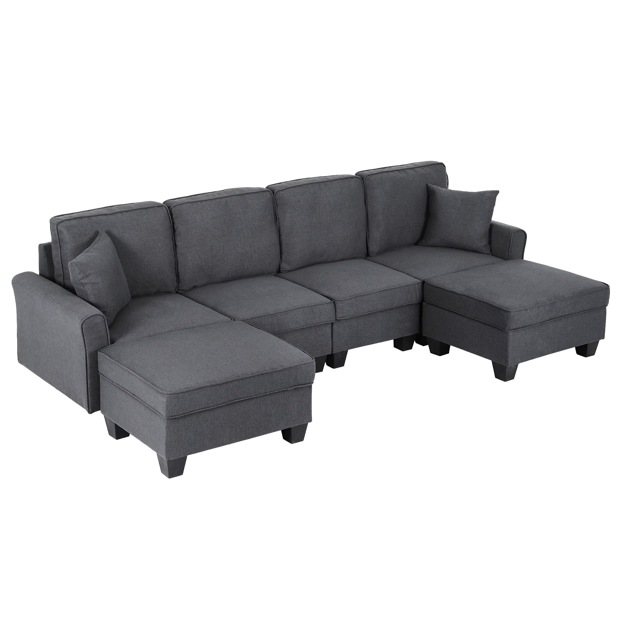 Modular Sectional Sofa – Storage, Movable Ottomans, Deep Seating, Faux Linen