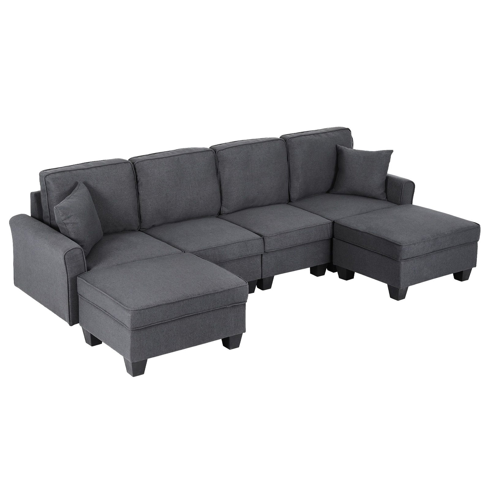 Modular Sectional Sofa – Storage, Movable Ottomans, Deep Seating, Faux Linen