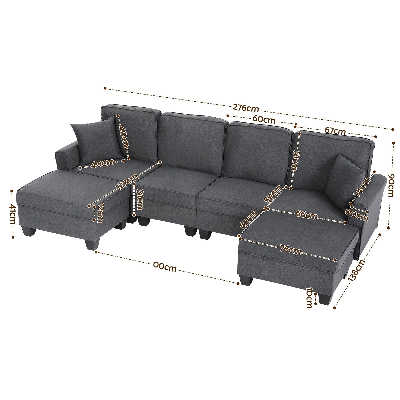 Modular Sectional Sofa – Storage, Movable Ottomans, Deep Seating, Faux Linen