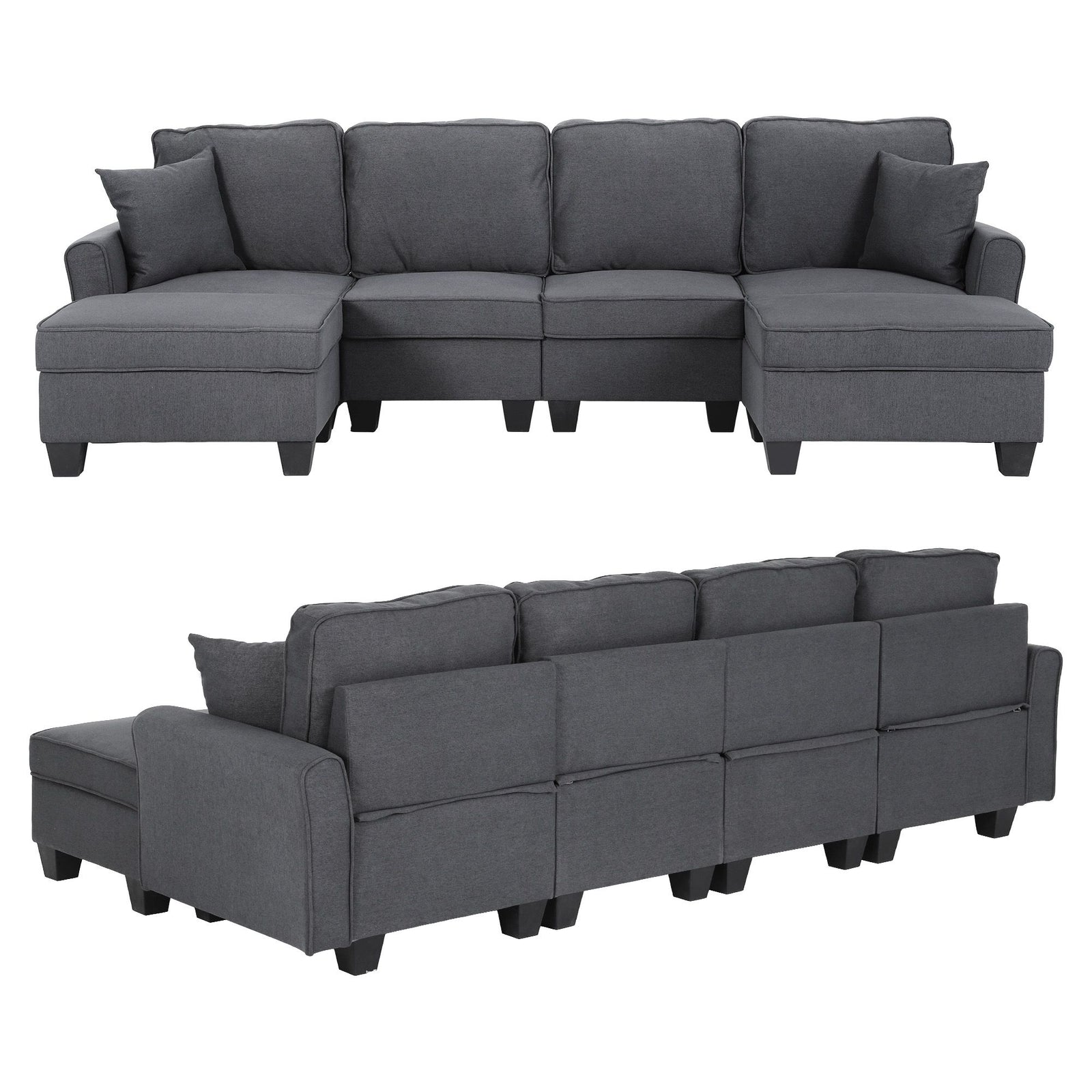 Modular Sectional Sofa – Storage, Movable Ottomans, Deep Seating, Faux Linen