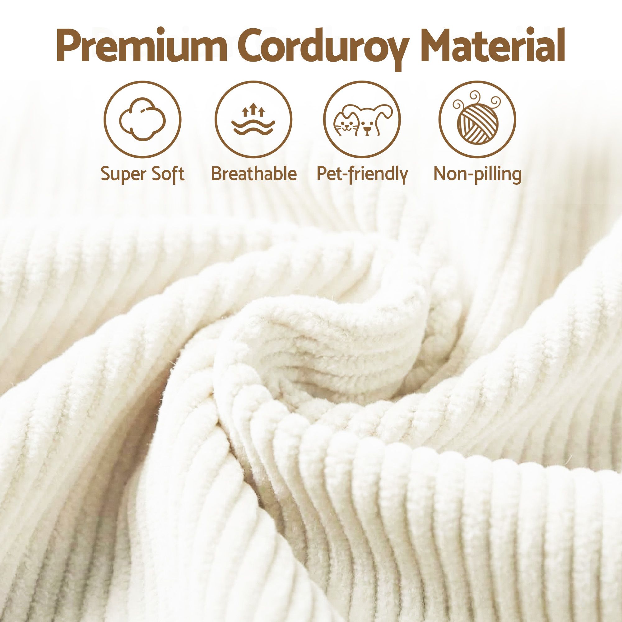 4‑Seater Sofa – High‑Density Foam, Corduroy, Backrest & Pillows, 228cm
