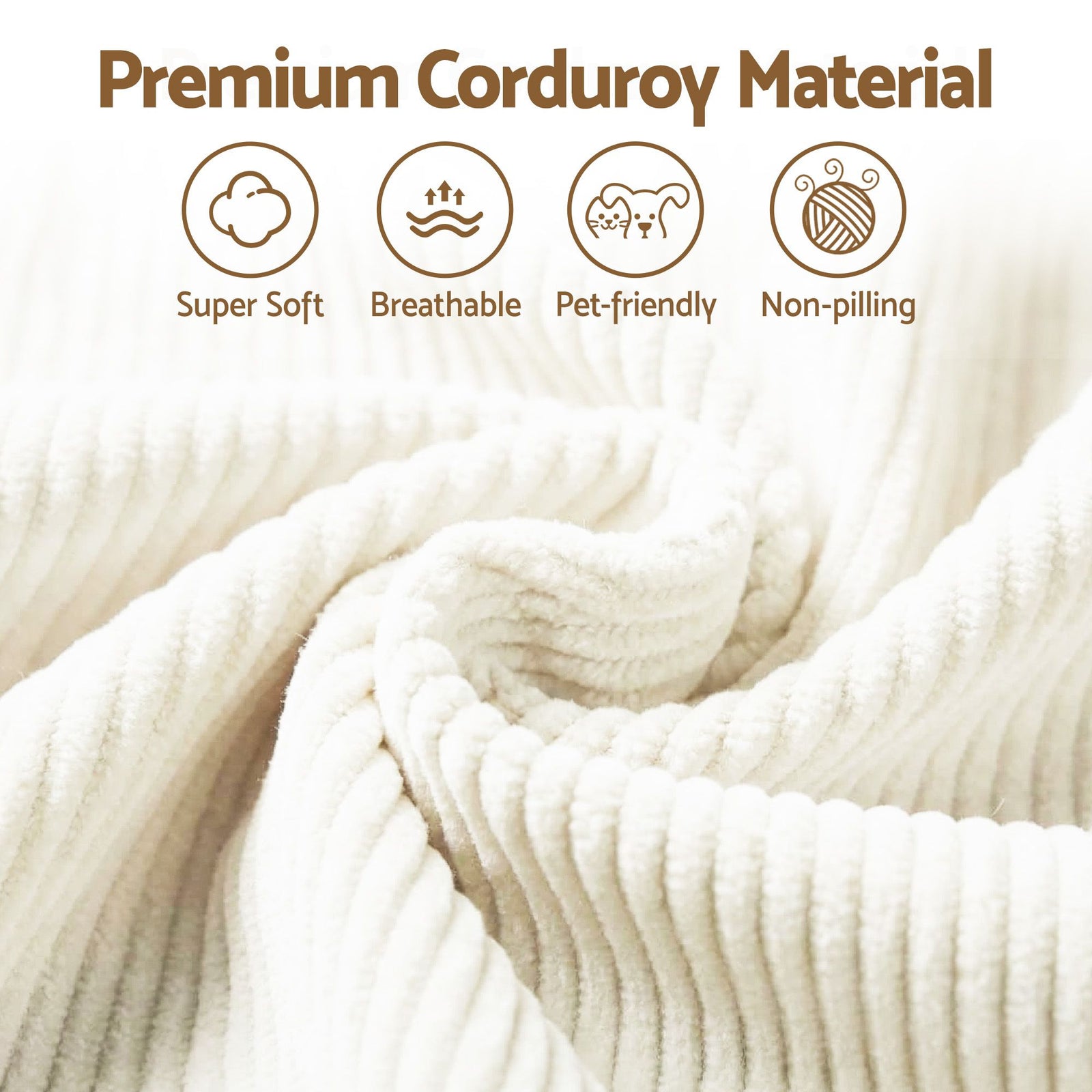4‑Seater Sofa – High‑Density Foam, Corduroy, Backrest & Pillows, 228cm