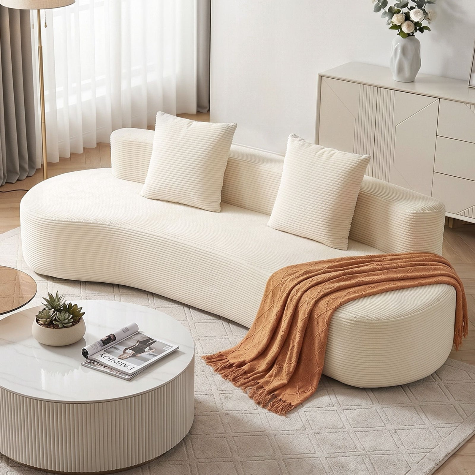 4‑Seater Sofa – High‑Density Foam, Corduroy, Backrest & Pillows, 228cm