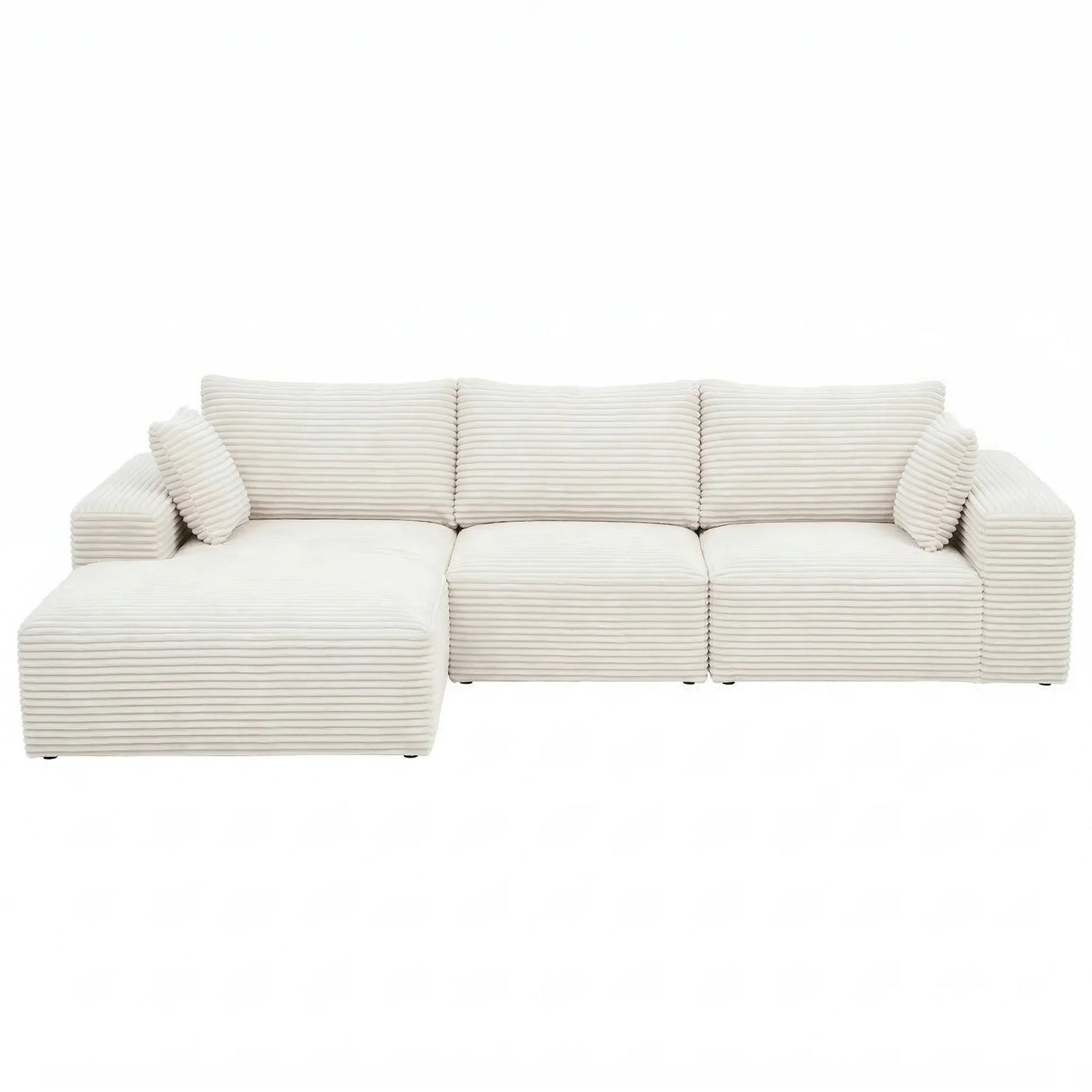 Artiss 3 Seater Modular Sofa Bed Sectional Boneless Couches for Living Room Corduroy Compressed Sofa White