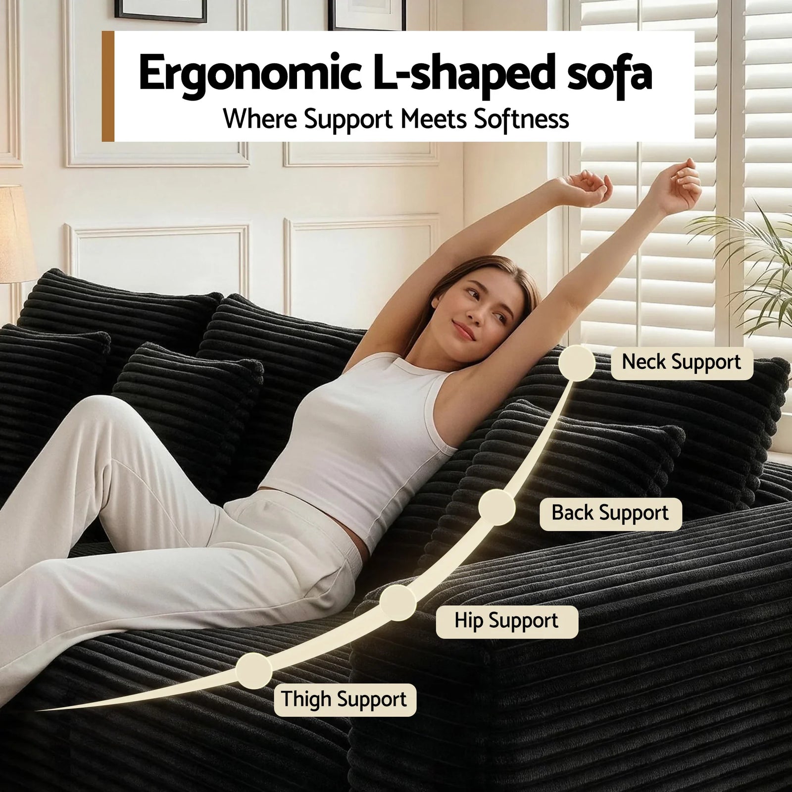 Modular Corduroy U‑Shaped Sofa – 3‑Piece Cloud Couch, No Assembly