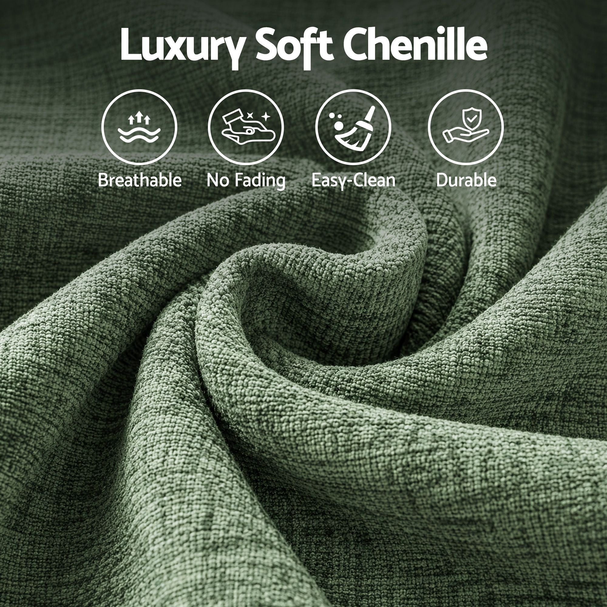 3‑Seater Sofa – Chenille, High‑Density Foam, 186cm, No‑Assembly Design