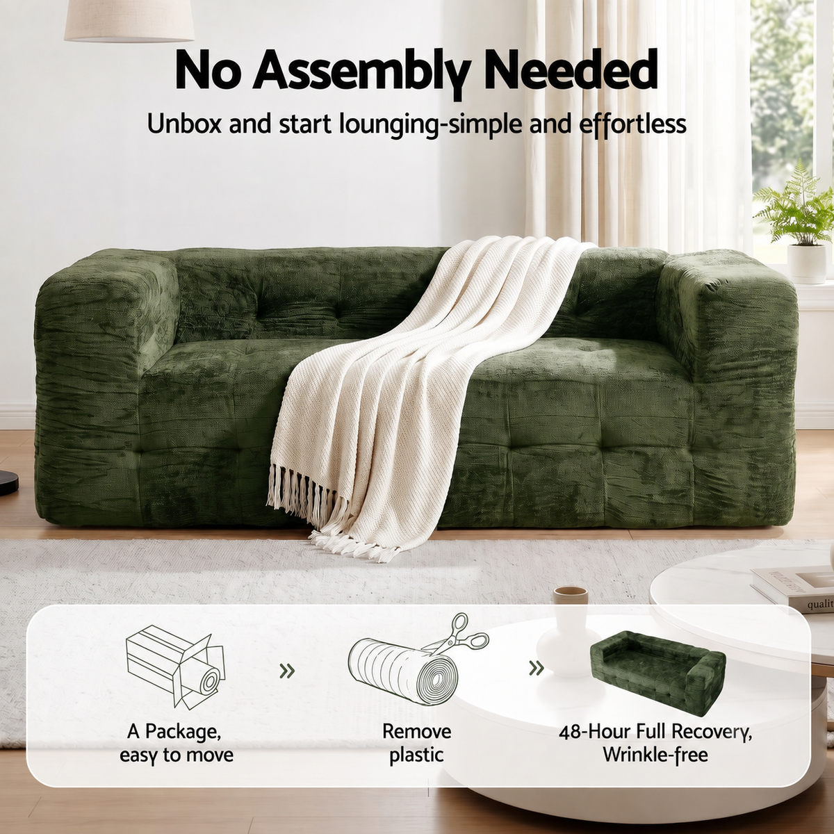 3‑Seater Sofa – Chenille, High‑Density Foam, 186cm, No‑Assembly Design