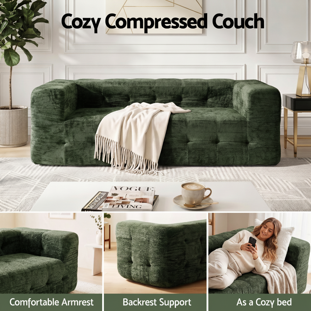 3‑Seater Sofa – Chenille, High‑Density Foam, 186cm, No‑Assembly Design