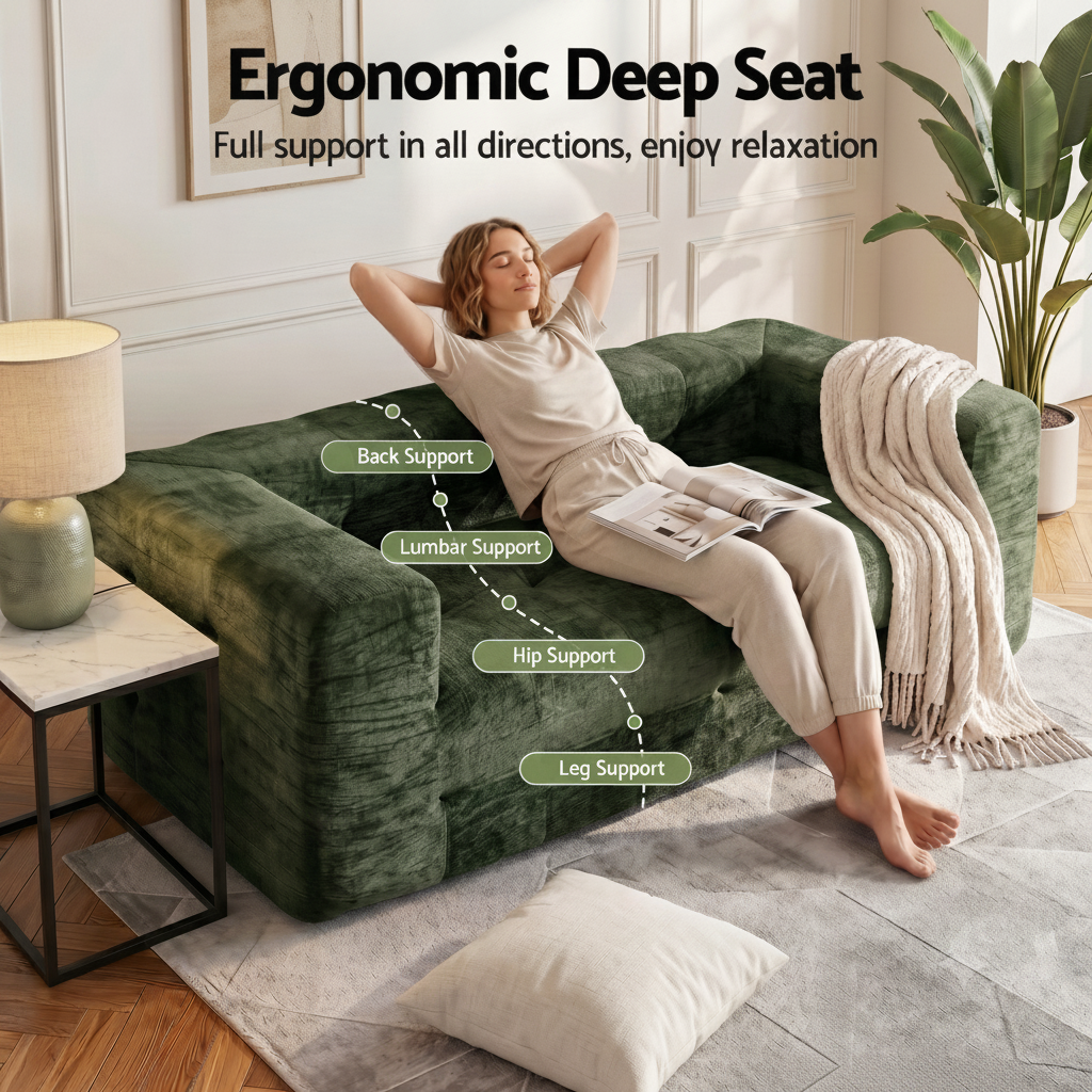 3‑Seater Sofa – Chenille, High‑Density Foam, 186cm, No‑Assembly Design