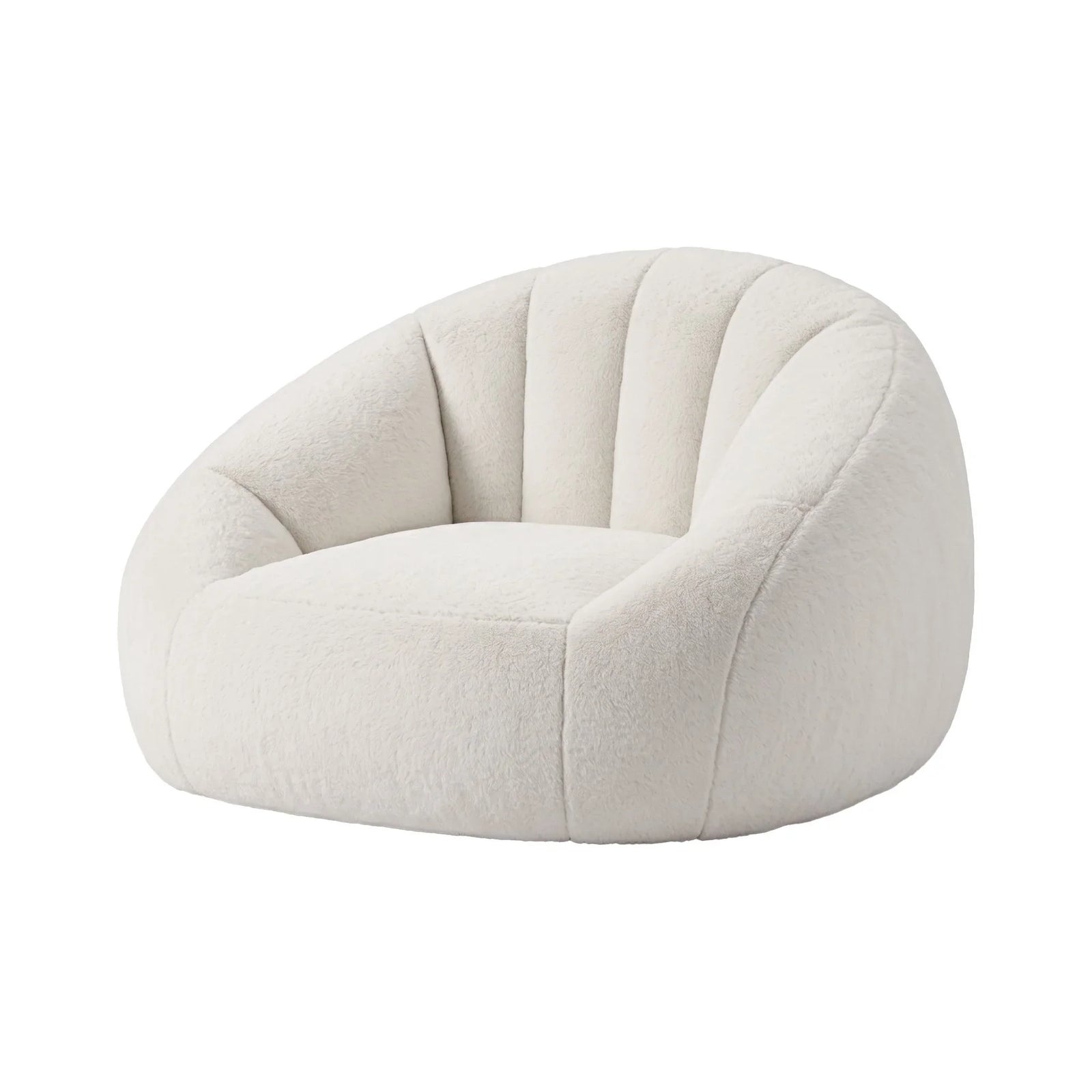 Single Small Boneless Couch Comfy Bean Bag for Living Room Faux Fur White