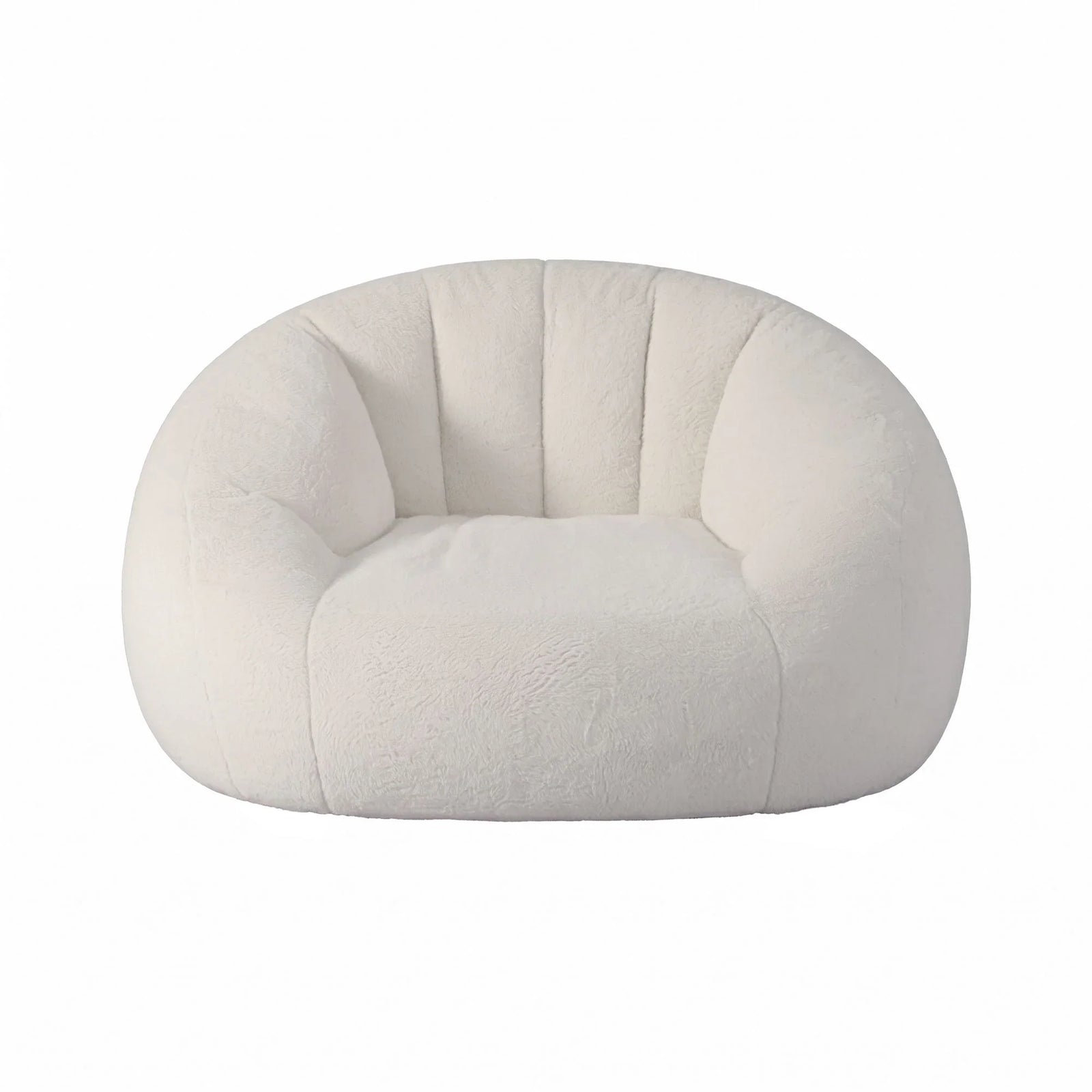 Single Small Boneless Couch Comfy Bean Bag for Living Room Faux Fur White