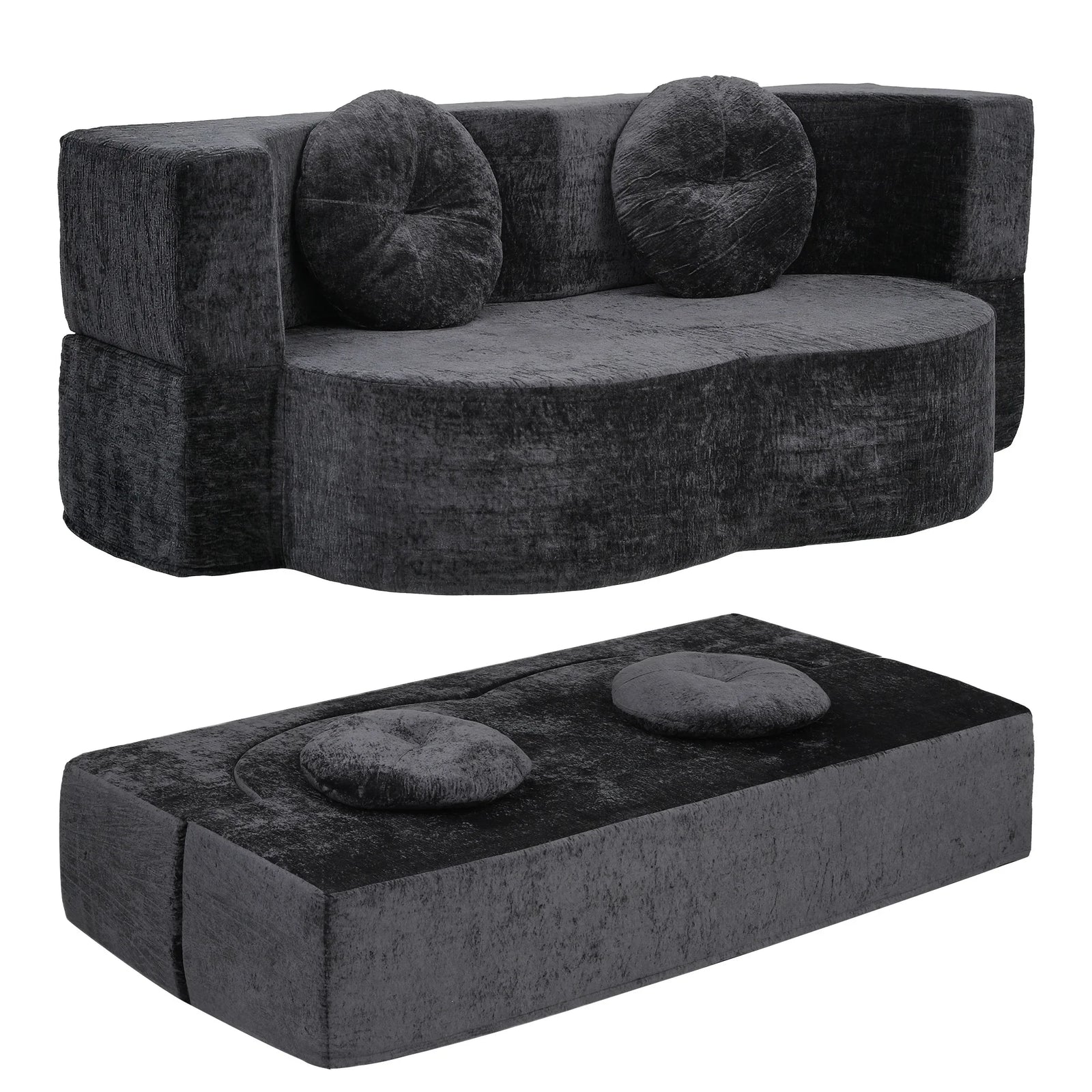 Artiss 2 in 1 Convertible Compressed Sofa Bed, Folding Boneless Sofabed for Living Room ,Comfort Curved Sleeper Couch with High Density Sponge, Apartment Essentials, No Assembly, 2 Pillows, Grey