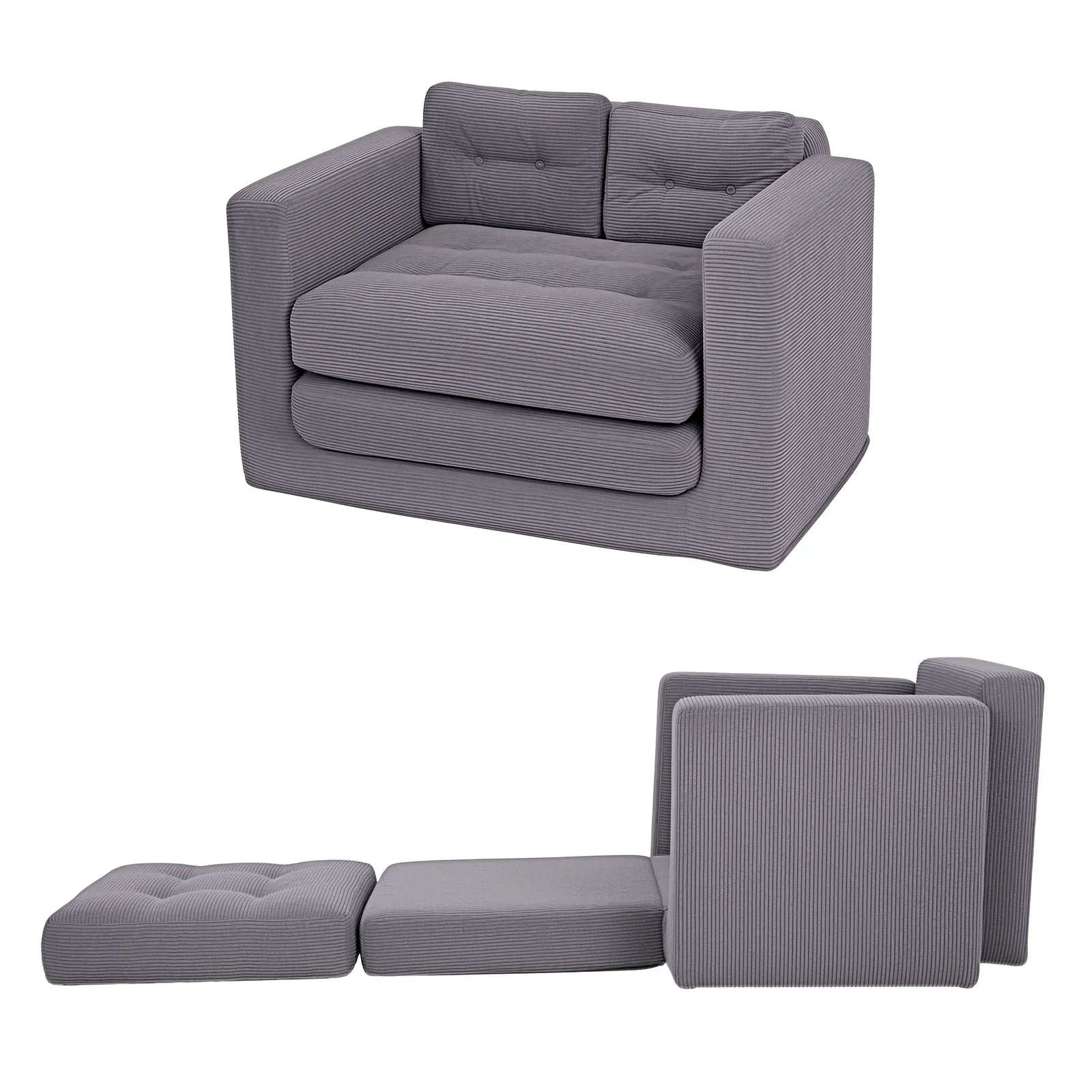Artiss 2 Seater Corduroy Convertible Sofa Bed Pull Out Boneless Couch Grey