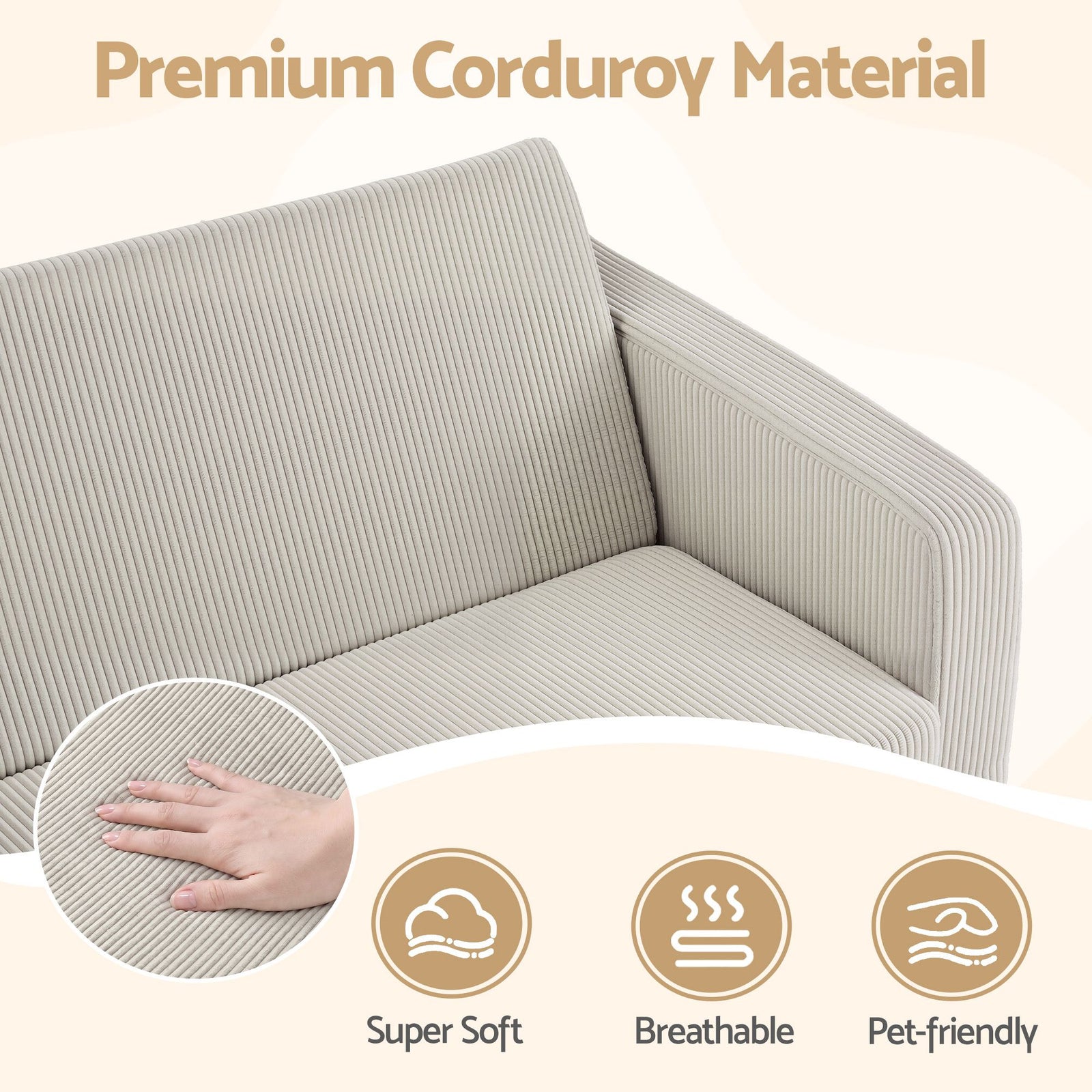 Artiss 2-in-1 Sofa Foam Couch with Side Pocket Light Grey