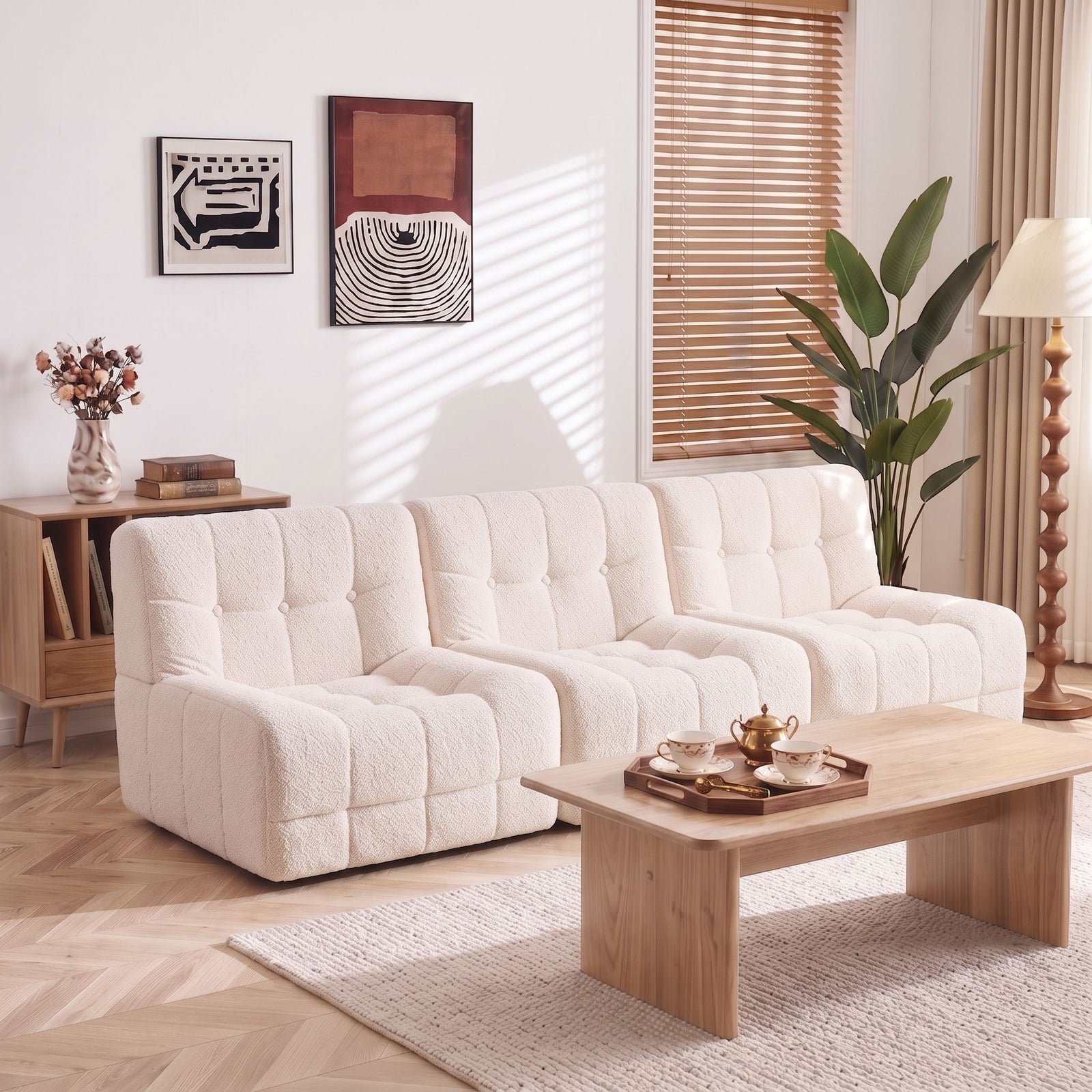 Set of 3 Sofa Modular Boneless Couches No Assembly White