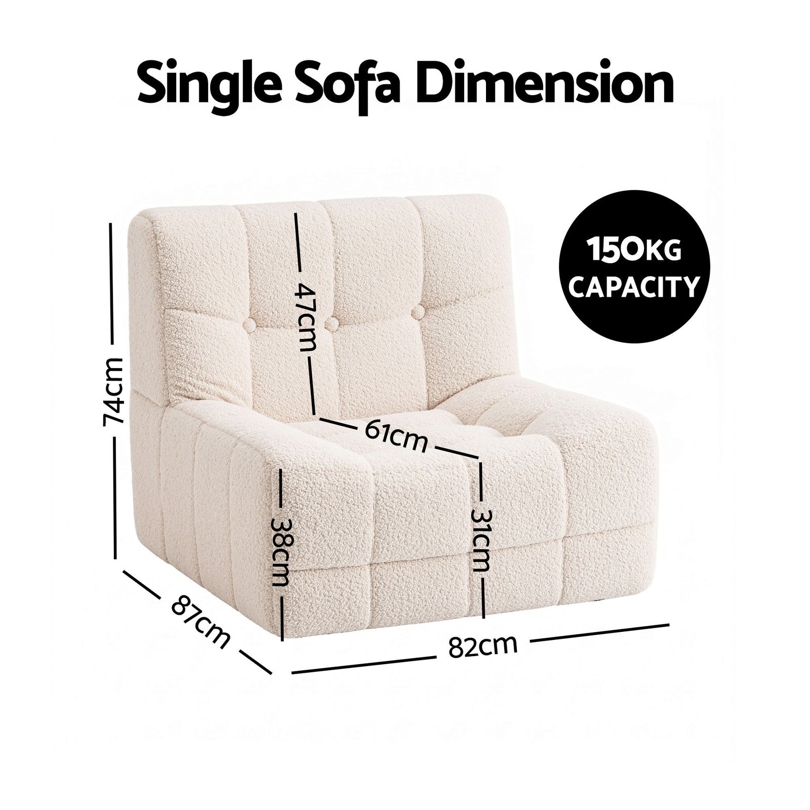 Set of 3 Sofa Modular Boneless Couches No Assembly White