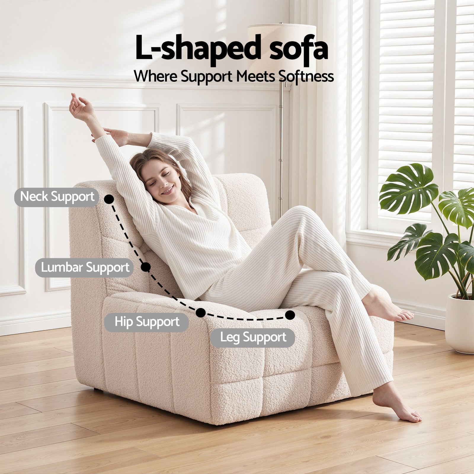 Set of 3 Sofa Modular Boneless Couches No Assembly White