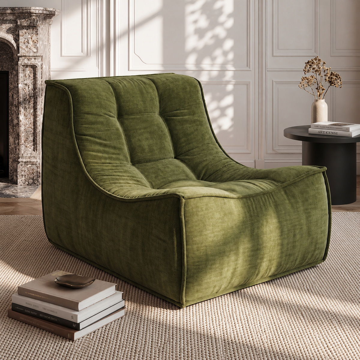 Floor Sofa Armless Chenille No Assembly Removable Cover Green