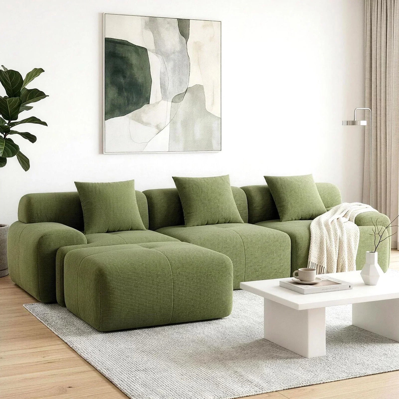 300cm Modular Sofa Bed Comfort L-Shaped Sectional Boneless Couch Green