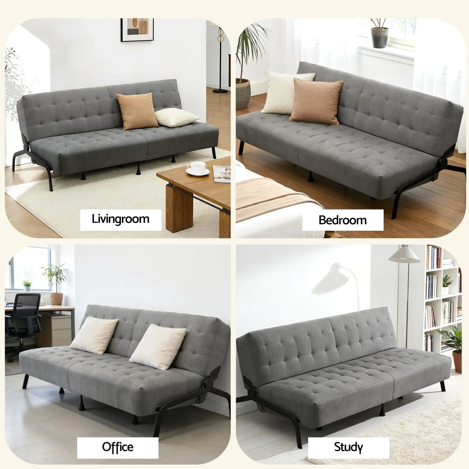 3‑Seater Sofa Bed with Innerspring Core, Adjustable Positions & Metal Frame