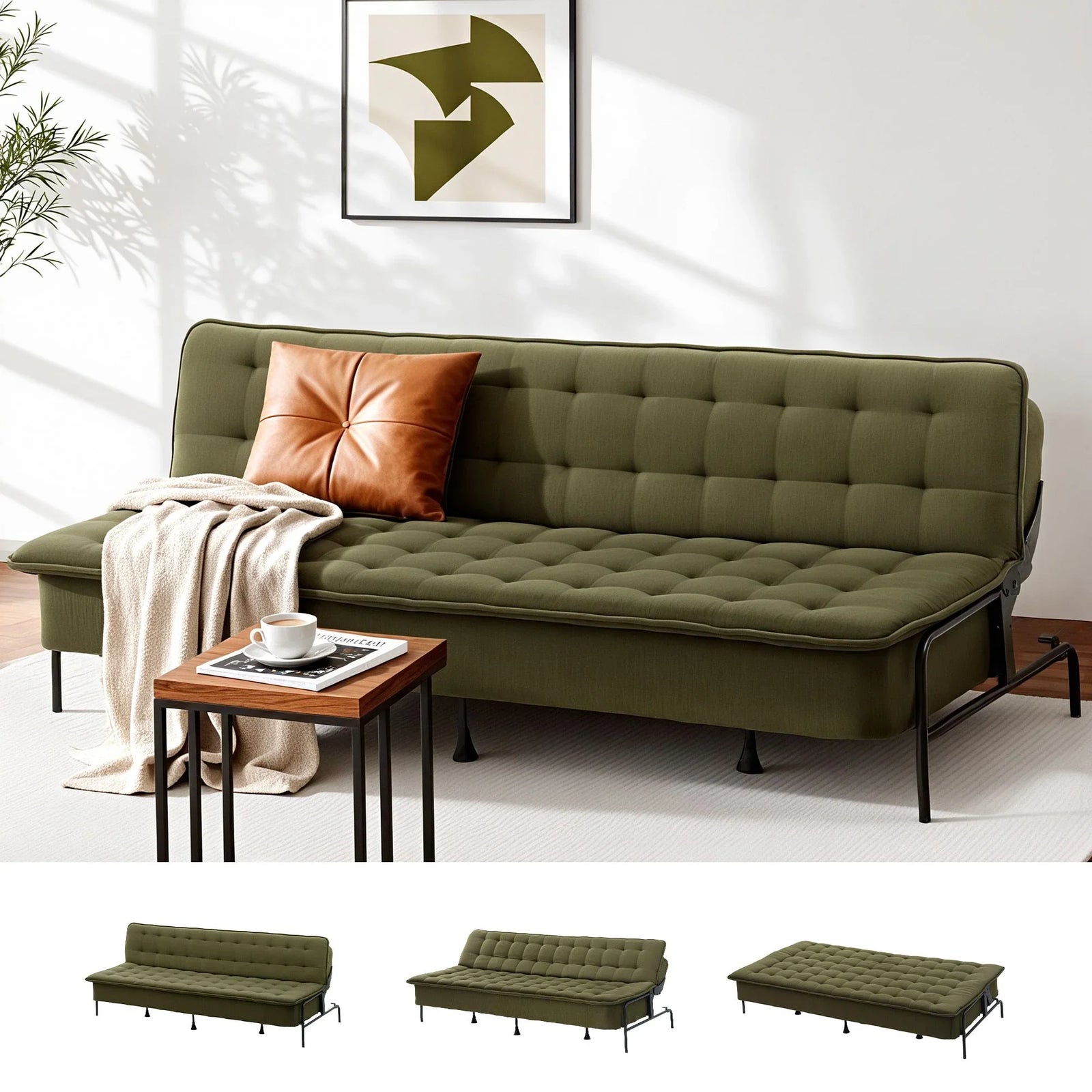 3‑Seater Sofa Bed with Innerspring Core, Adjustable Positions & Metal Frame