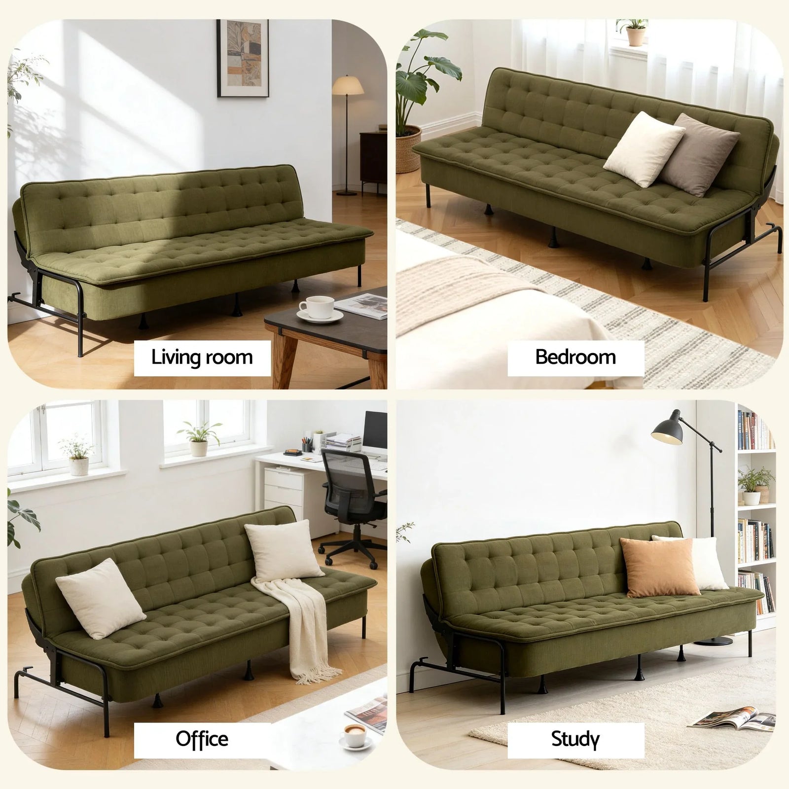 3‑Seater Sofa Bed with Innerspring Core, Adjustable Positions & Metal Frame