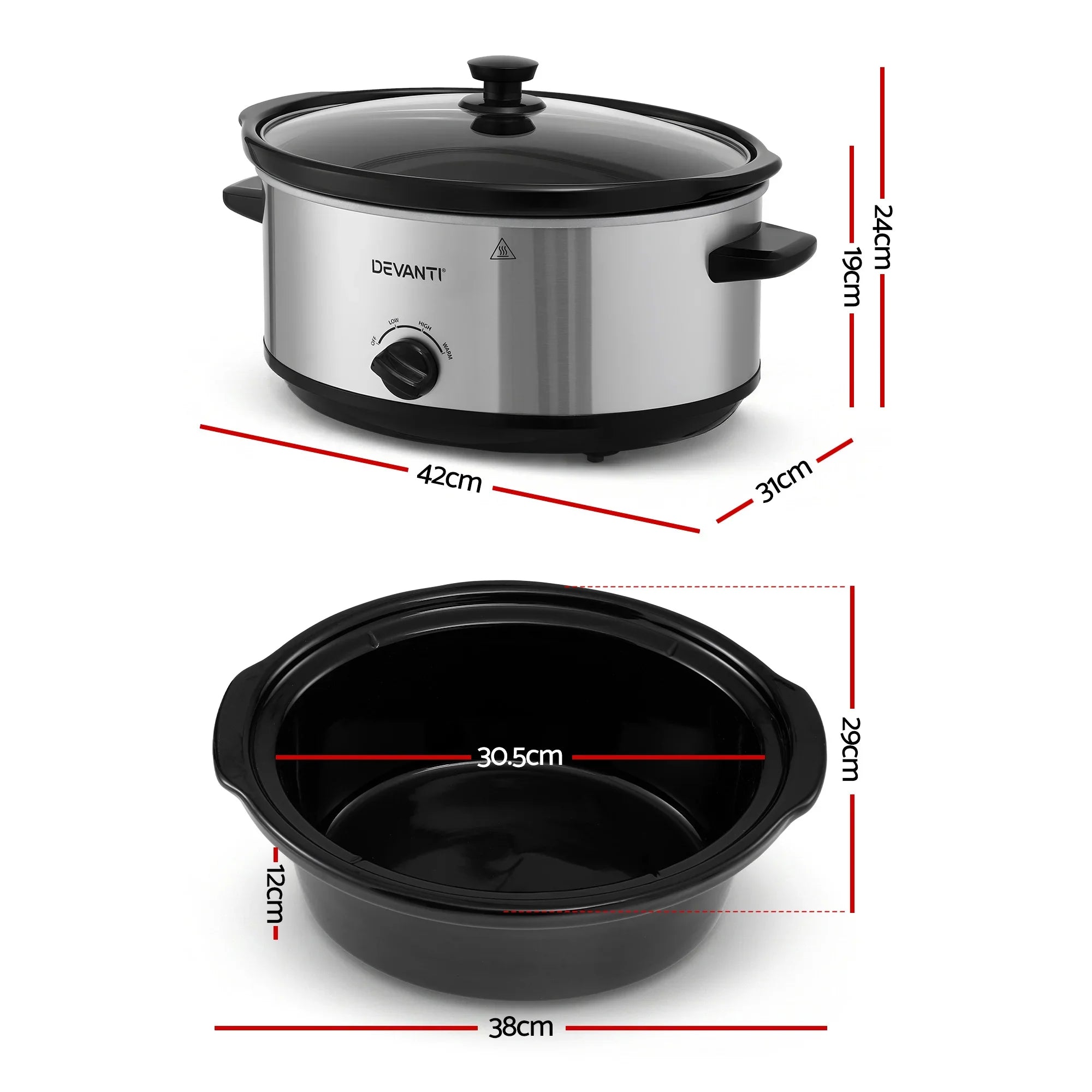 6.5L Slow Cooker Electric Multi Cooker with 3 Heat Settings and Keep Warm Function