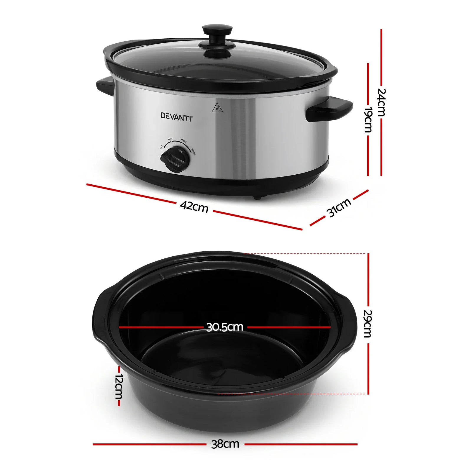 6.5L Slow Cooker Electric Multi Cooker with 3 Heat Settings and Keep Warm Function