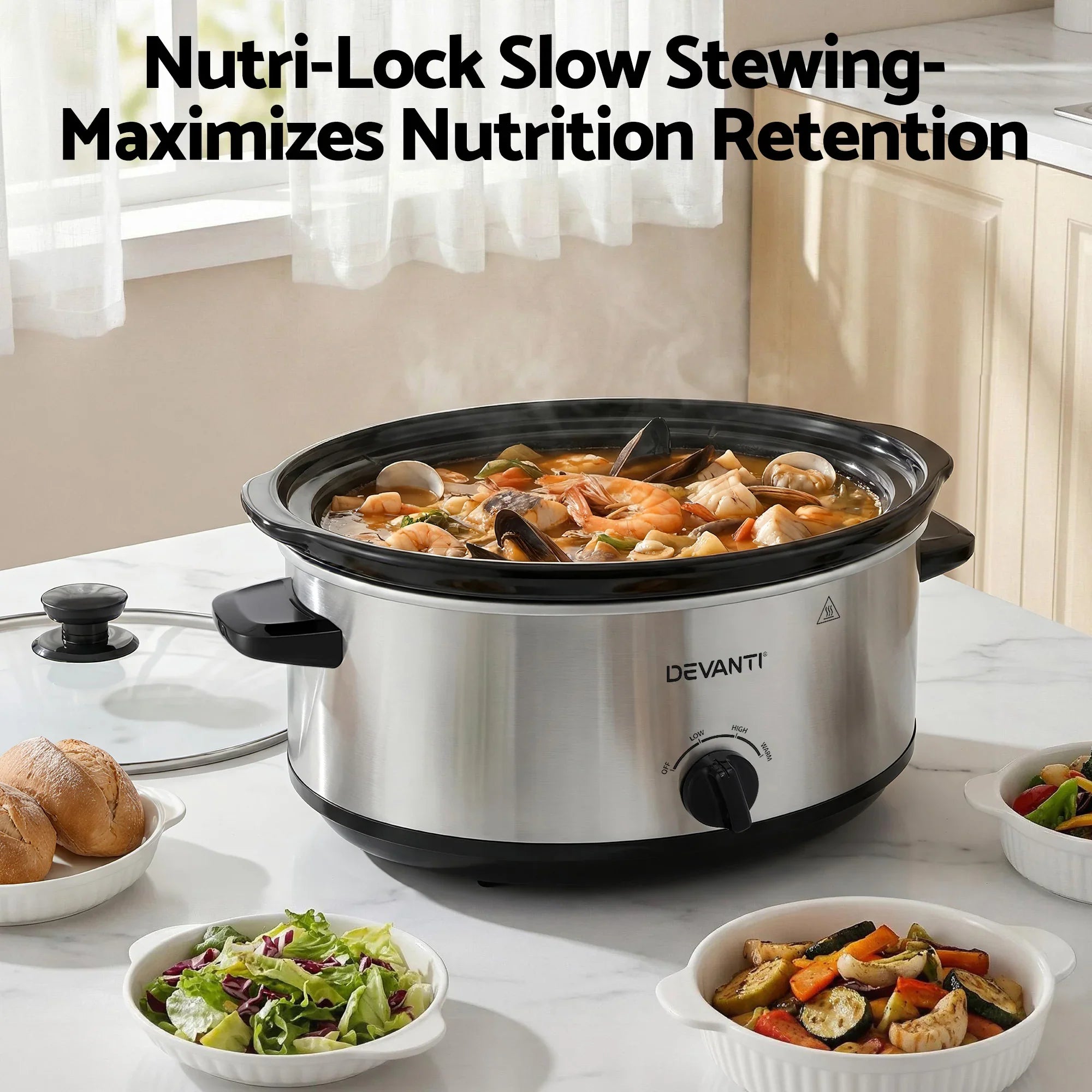 6.5L Slow Cooker Electric Multi Cooker with 3 Heat Settings and Keep Warm Function
