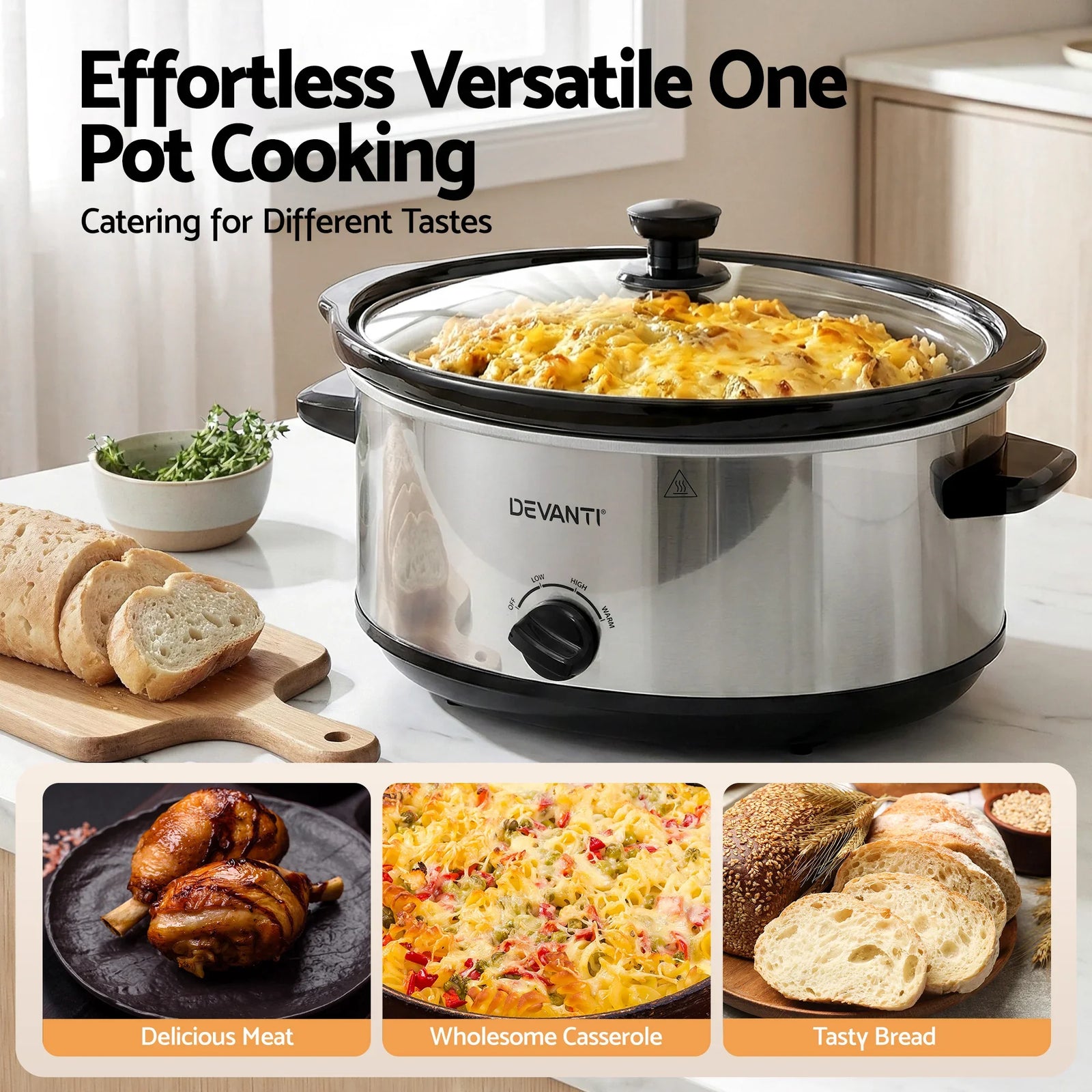 6.5L Slow Cooker Electric Multi Cooker with 3 Heat Settings and Keep Warm Function
