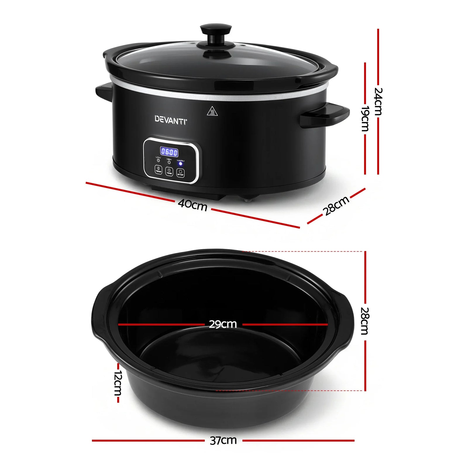 5.6L Slow Cooker Electric Multi Cooker with 3 Heat Settings and Keep Warm Function