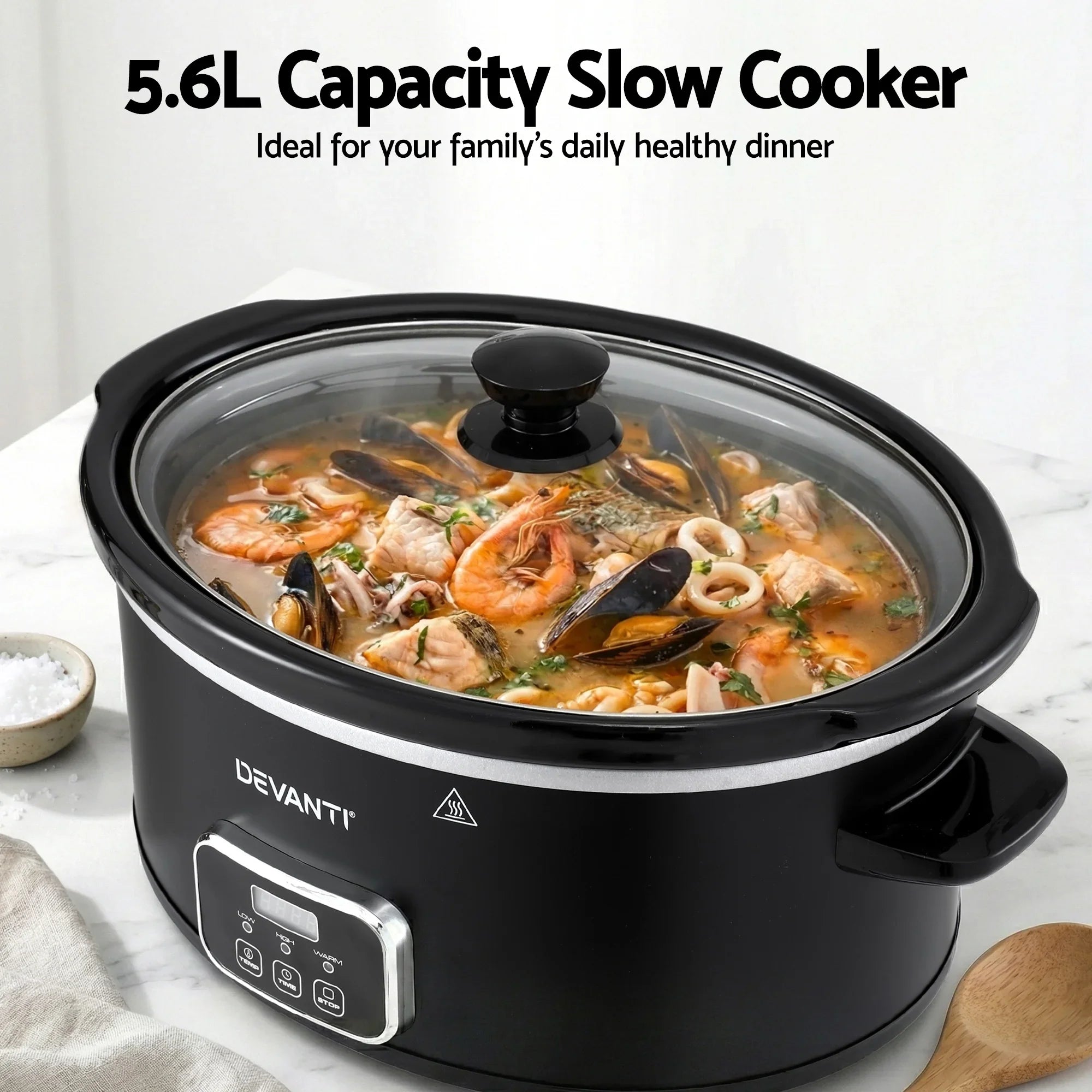 5.6L Slow Cooker Electric Multi Cooker with 3 Heat Settings and Keep Warm Function