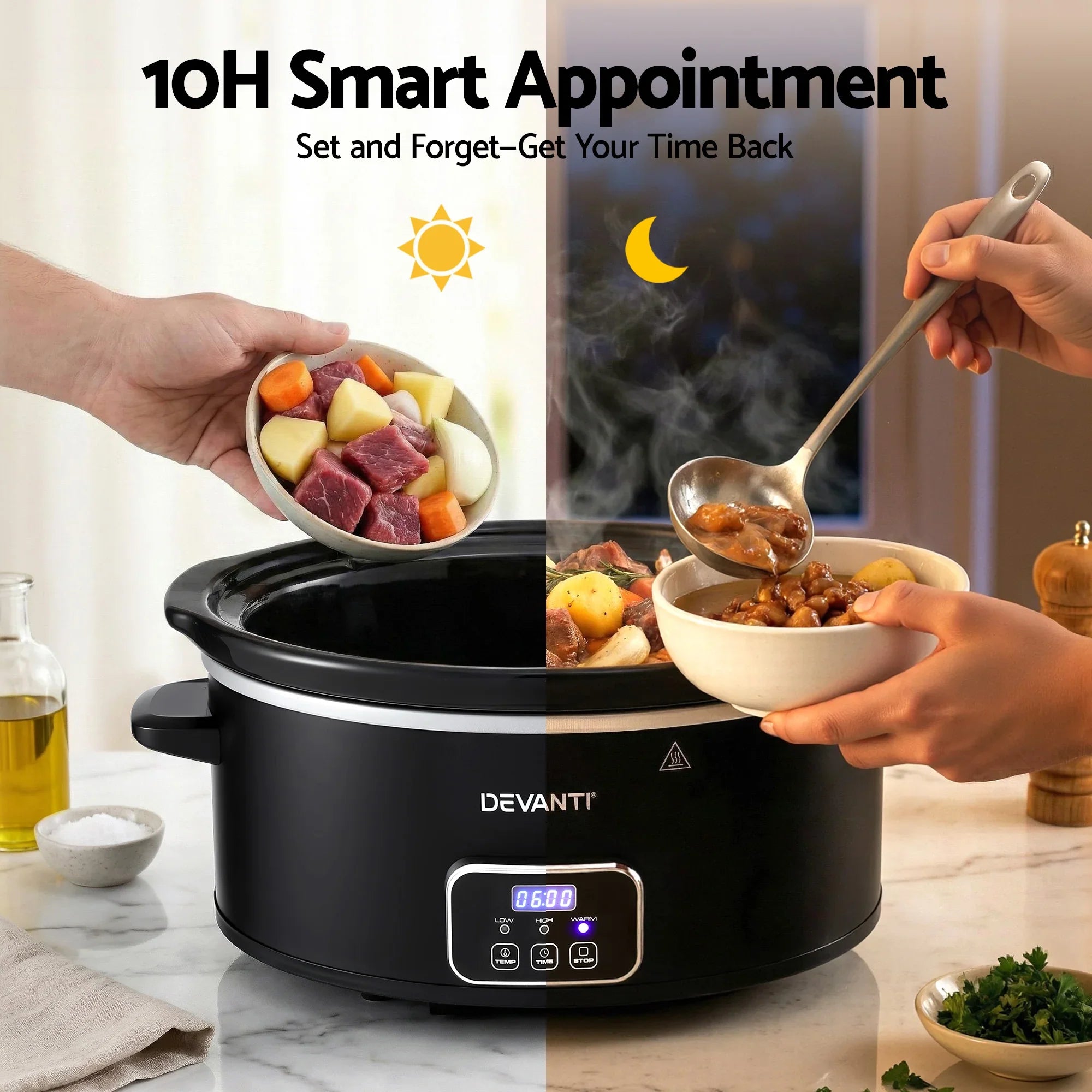 5.6L Slow Cooker Electric Multi Cooker with 3 Heat Settings and Keep Warm Function