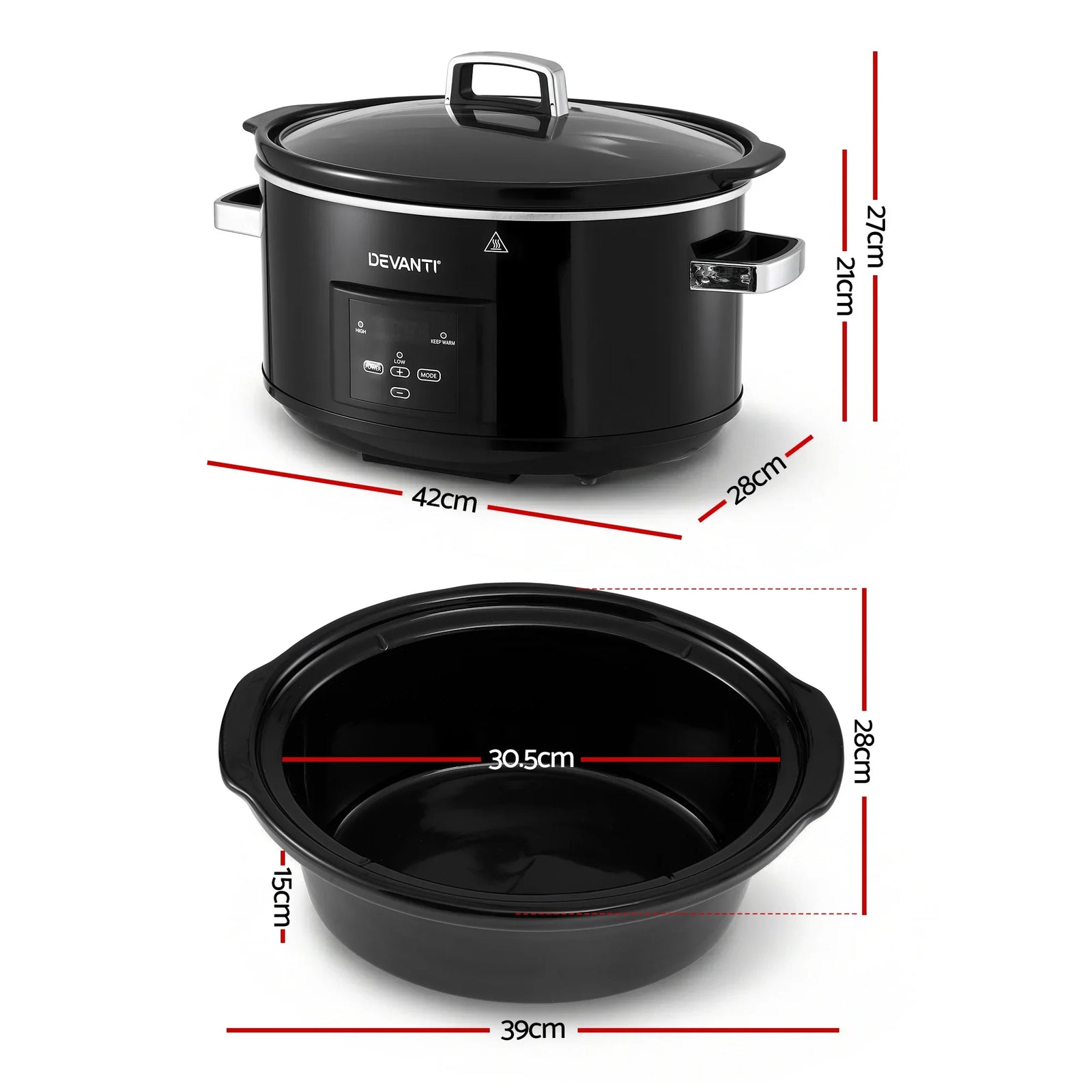 8L Slow Cooker Electric Multi Cooker with 3 Heat Settings and Keep Warm Function