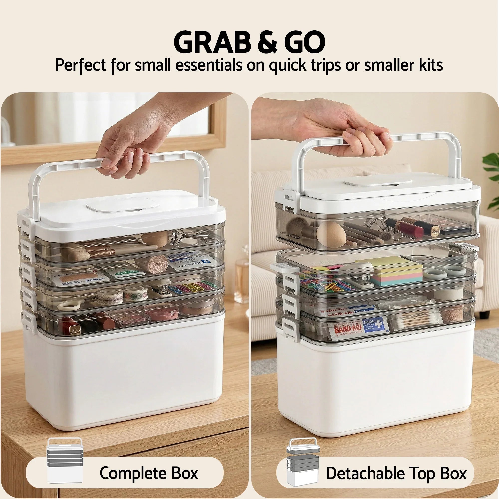 5 Tier Portable Storage Box Detachable with Handles Plastic Clear