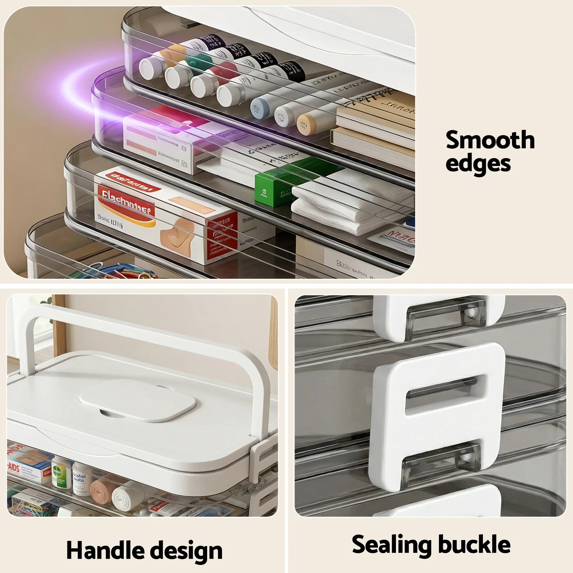 5 Tier Portable Storage Box Detachable with Handles Plastic Clear