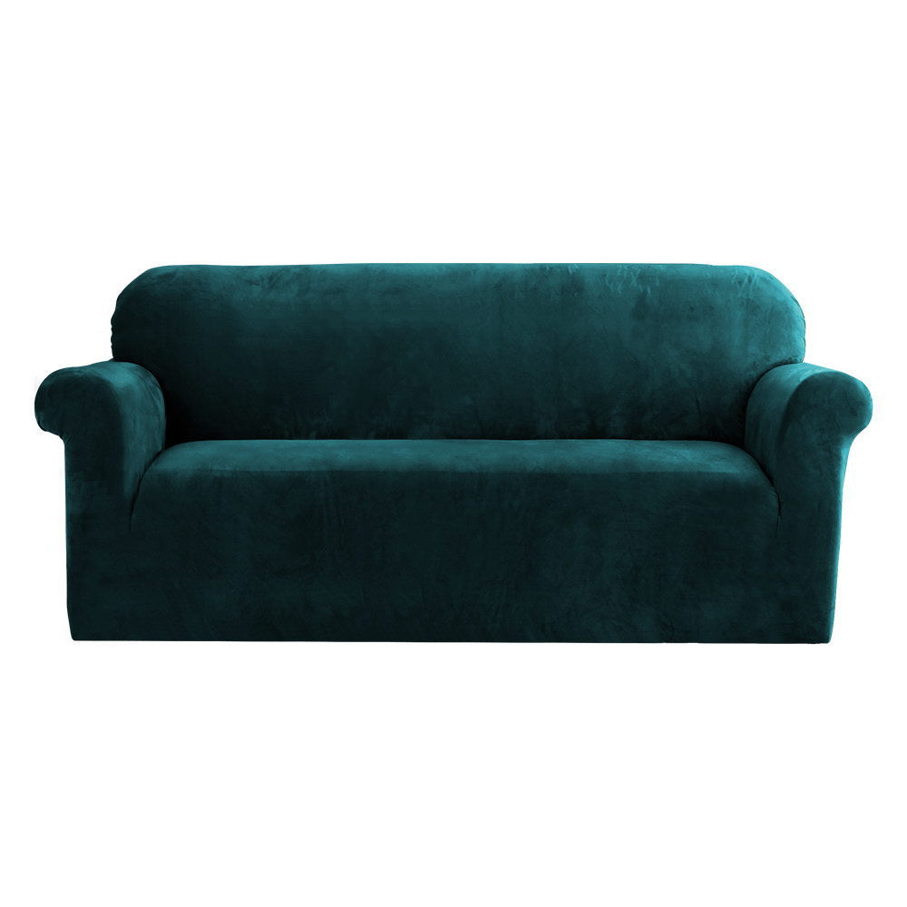 Artiss 3 Seater Velvet Sofa Cover Agate Green Stretch Couch Protector