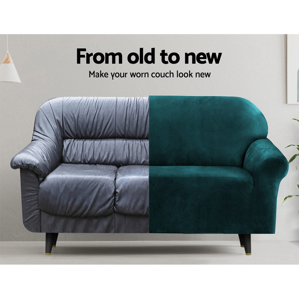 Artiss 3 Seater Velvet Sofa Cover Agate Green Stretch Couch Protector