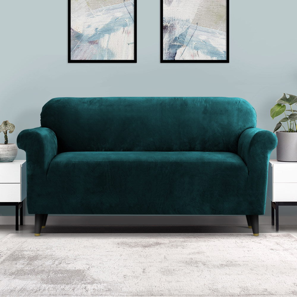 Artiss 3 Seater Velvet Sofa Cover Agate Green Stretch Couch Protector