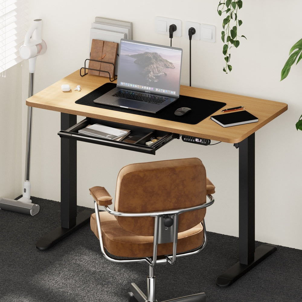 120CM Electric Standing Desk with Drawer Height Adjustable Black & Oak