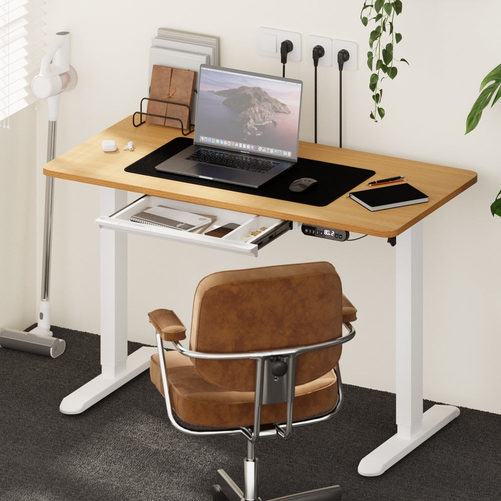120CM Electric Standing Desk with Drawer Height Adjustable White & Oak