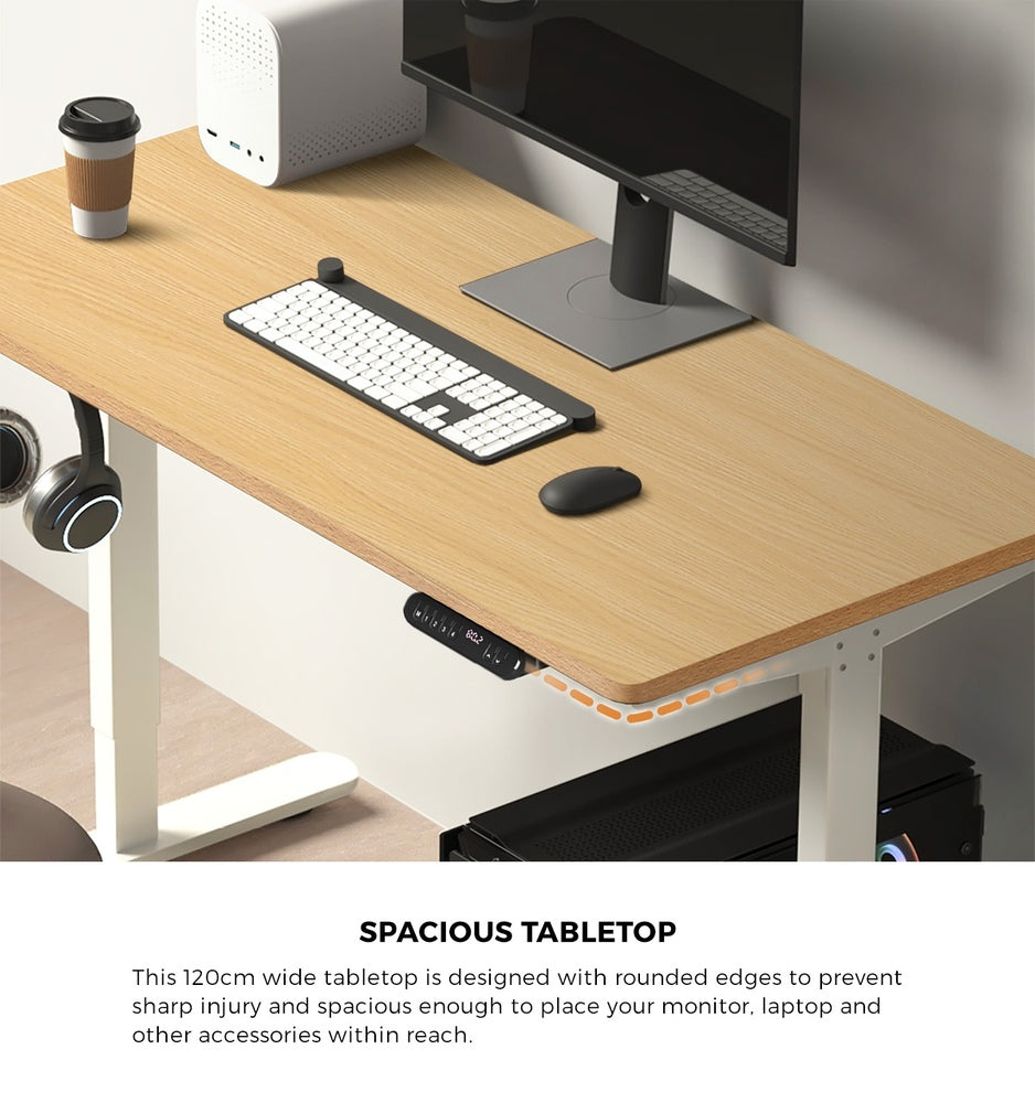 120CM Electric Standing Desk with Drawer Height Adjustable White & Oak