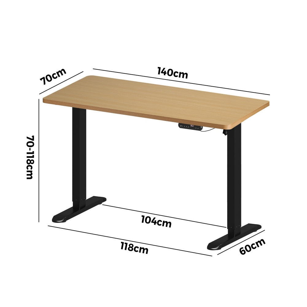 Electric Standing Desk Single Motor Black&Oak 140CM