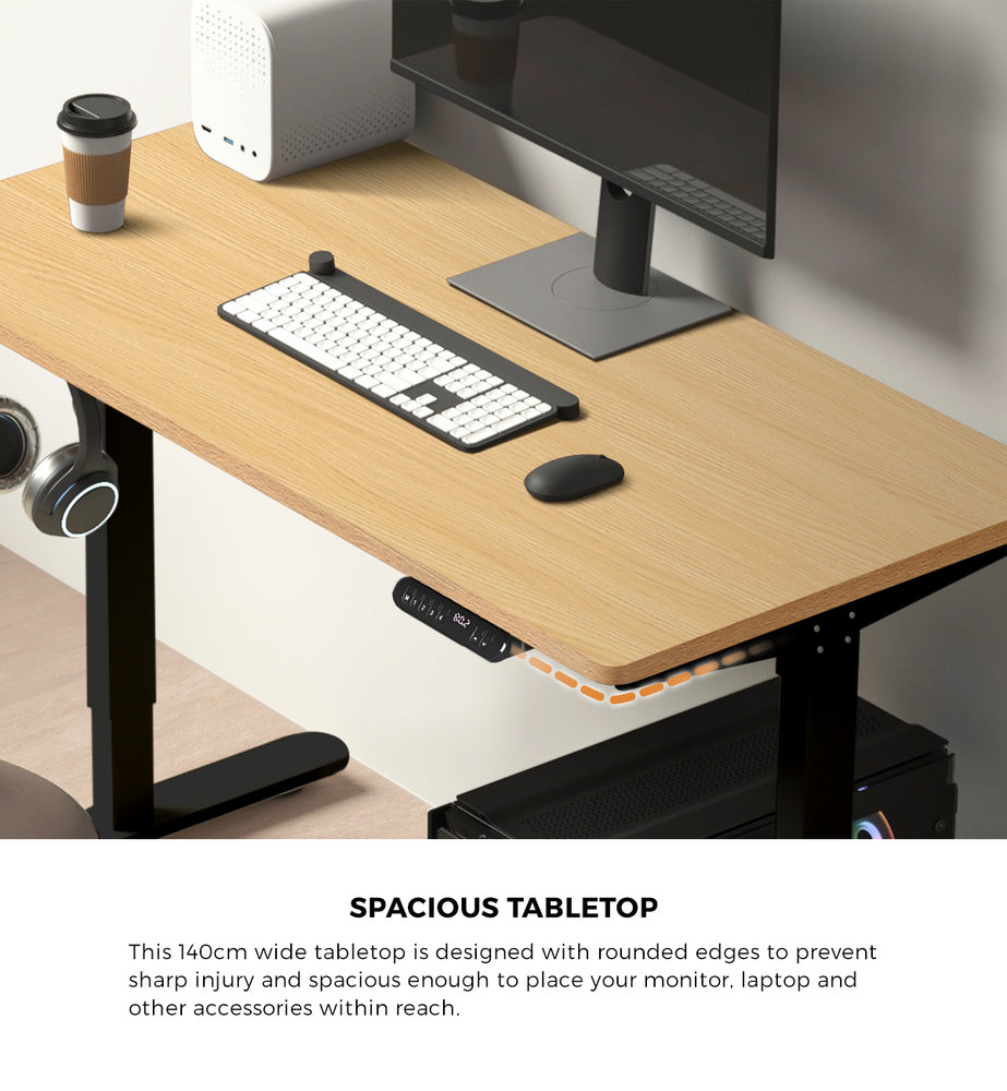 Electric Standing Desk Single Motor Black&Oak 140CM