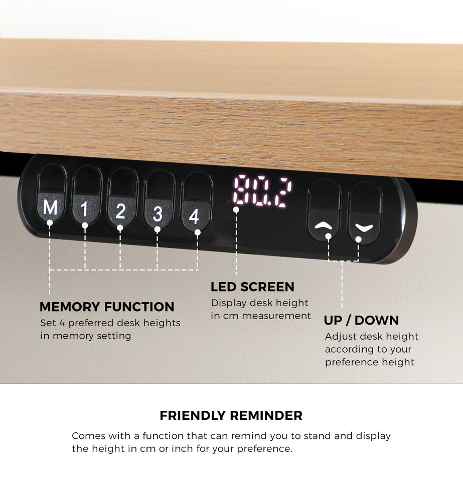 Electric Standing Desk Single Motor Black&Oak 140CM