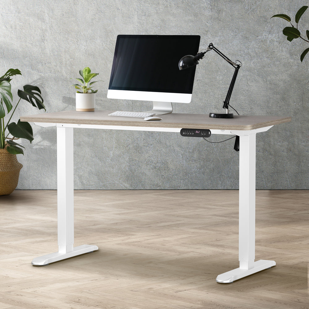 Electric Standing Desk Single Motor White&Grey-Oak 140CM