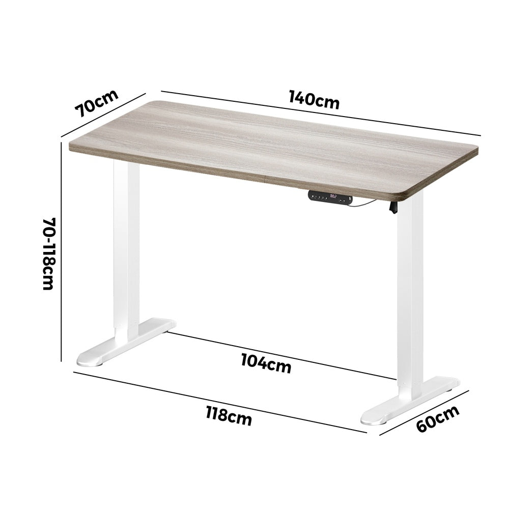 Electric Standing Desk Single Motor White&Grey-Oak 140CM