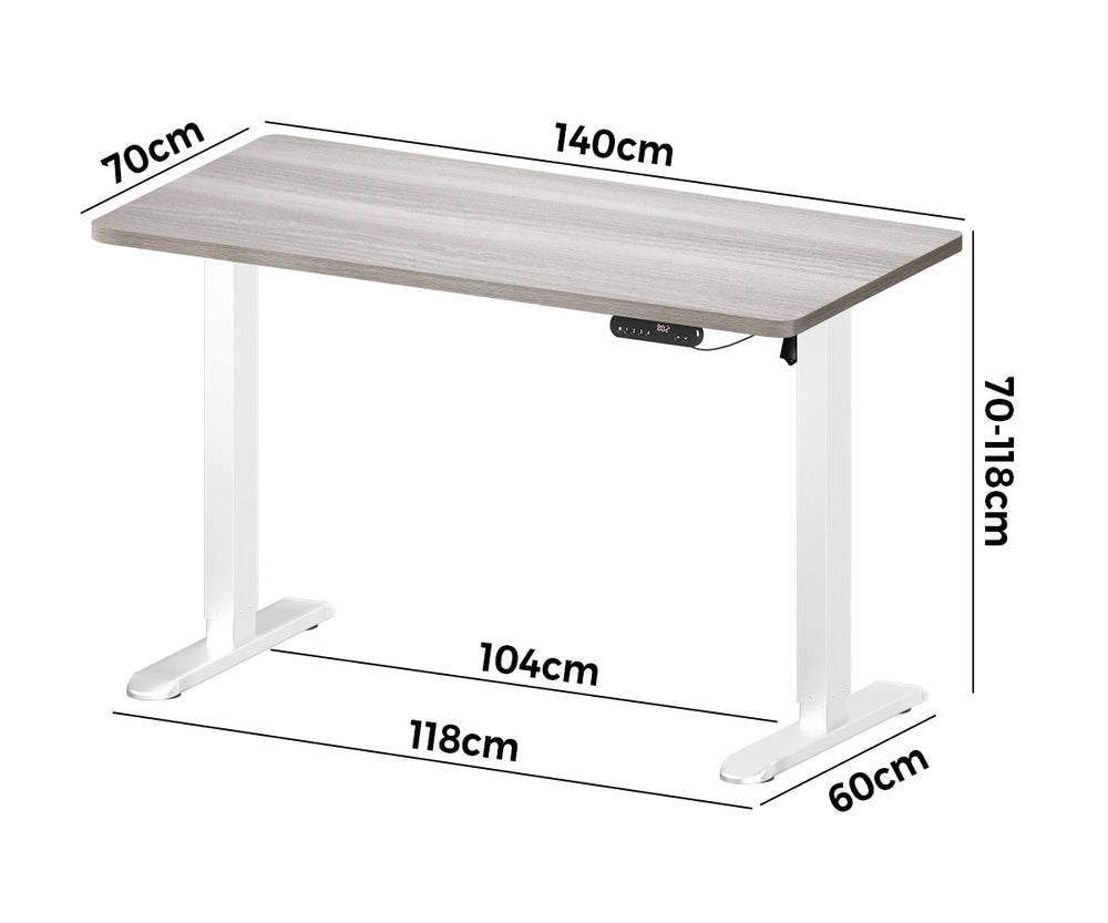 Electric Standing Desk Single Motor White&Grey-Oak 140CM