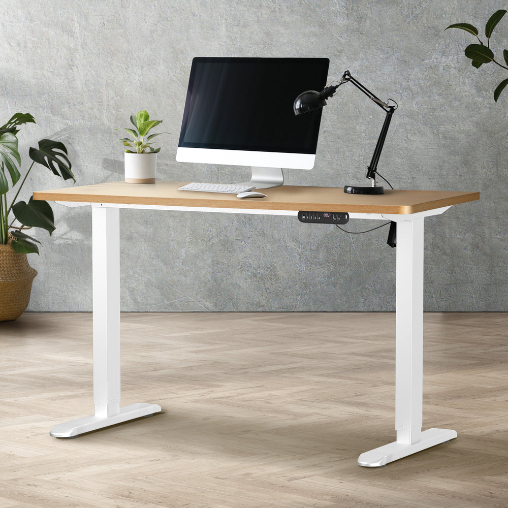 Electric Standing Desk Single Motor White&Oak 140CM